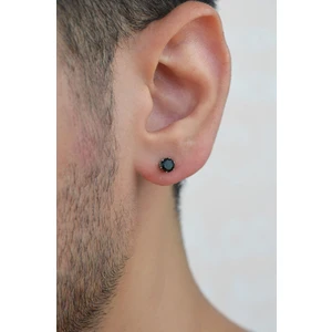 4 mm Erkek Siyah Taşlı Tektaş Çelik Küpe