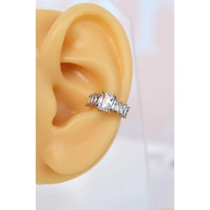 Gümüş Renkli Baget Taşlı Earcuff Sıkıştırmalı Kıkırdak Küpesi
