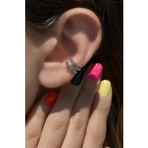 İki Sıralı Taşlı Sıkıştırmalı Kıkırdak Küpe Earcuff Gümüş Renkli