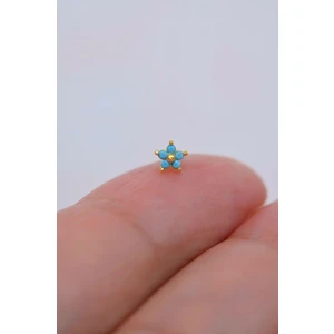 925 Ayar Gümüş Taşlı Firuze Mavi Renkli Çiçek Hızma Gold