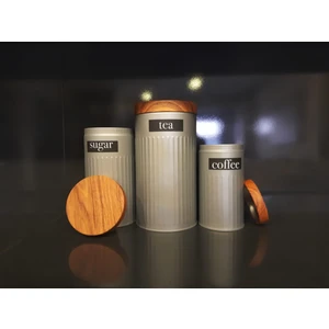 Tekno İstanbul 3'lü Set Metal Çay Kahve Şeker Saklama Kabı Kavanoz Gri
