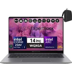 Expertbook P5405CSA-WI7321TBS0D Intel Ultra 7 258V Aı 32GB 256GB SSD Arc 140V Windows 11 Pro 14" Wqxga 400NIT IPS Taşınabilir Bilgisayar WI7321TBS0D07+ZETTAÇANTA