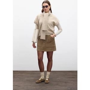 Fitilli Kadife Mini Etek Camel