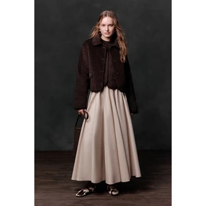 Deri Detaylı Geniş Etek Taş