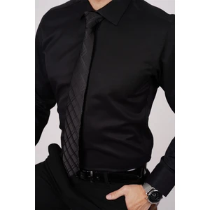 Siyah Armür & Siyah Baklava Desen Hediye Kutulu Gömlek Kravat Seti