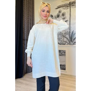Bisiklet Yaka Desenli Tesettür Triko Tunik