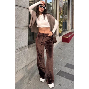 Kahverengi Bol Paça Kadife Pantolon MG2283