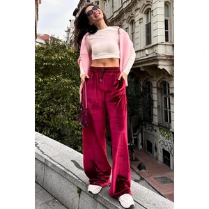 Bordo Bol Paça Kadife Pantolon MG2283