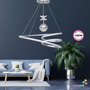 3 Renk Yanabilen Şeker Camlı Modern Ledli Avize