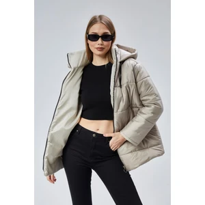 Kadın Oversize Model Kapüşonlu Şişme Mont - Bej