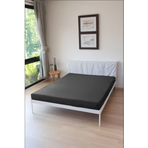 Pamuklu Çift Kişilik Lastikli (Fitted) Dokuma Kumaş Çarşaf - Antrasit