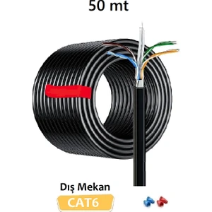 Dış Mekan Cat6 Internet Ethernet Kablosu 2 Katlı Kalın Yüksek Hız 50 Metre