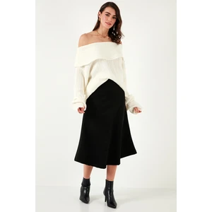 Streç Regular Fit Yüksek Bel Midi Boy Süet Çan Etek Bayan Etek 5866180