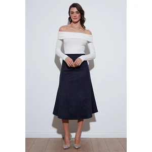 Streç Regular Fit Yüksek Bel Midi Boy Süet Çan Etek Bayan Etek 5866180