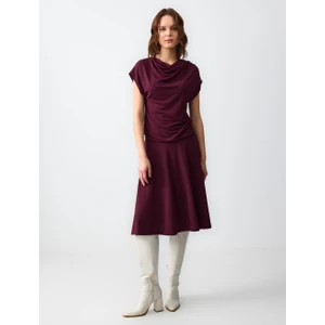 Jimmy Key Sumak Rahat Kesim Dökümlü Yaka Kısa Kollu Midi Elbise