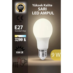 3200 K E 27 Sarı LED Ampul 9 W Yüksek Kalite Göz Yormayan Ampul