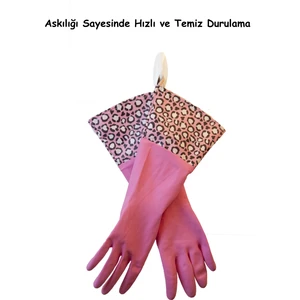 Glovely Hands Çok Amaçlı Temizlik Bulaşık Eldiveni Lateks Ekstra Uzun Kollu Desenli Tek Beden (M) Bir Çift