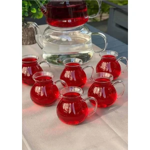 6'lı Borosilikat Cam Kulplu Çay Bardağı 180ML Bardak