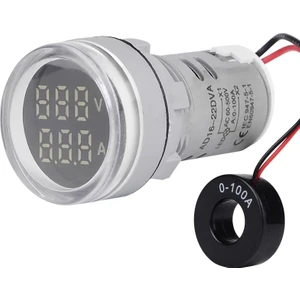 Beyaz Voltmetre + Ampermetre AC12-500V 0-100A 22 mm