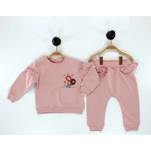 Baby Wings Çiçek Nakışlı Cepli Fırfırlı Kız 2'li Takım