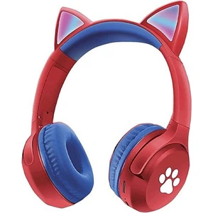 Pati LED Işıklı Kedi Kulaklı Kulak Üstü Kablosuz Bluetooth Kulaklık Hafız Kartlı Katlanabilir Evo-58