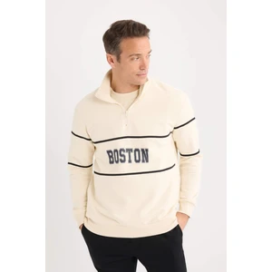 Relax Fit Dik Yaka Fermuarlı Baskılı Kalın Sweatshirt D4714AX24AU