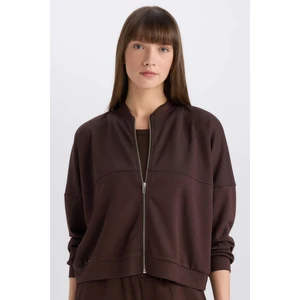 Relax Fit Hakim Yaka Basic Düz Fermuarlı Soft Touch Sweatshirt E5817AX25SP