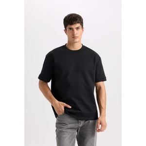 Oversize Geniş Kalıp Bisiklet Yaka Basic Düz Kısa Kollu Ağır Kumaş Tişört B6494AX25SP