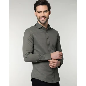 Slim Fit Çizgili Gri Erkek Gömlek