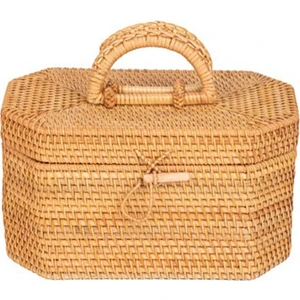 El Dokuması Rattan Saklama Kutusu Saplı Çay Gıda Kabı Piknik Ekmek Meyve Sepeti Süsleme Kutusu Mutfak Düzenleyici (Yurt Dışından)