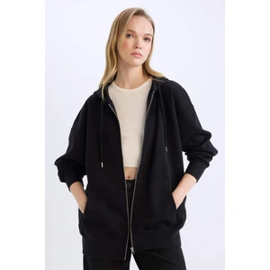 Oversize Geniş Kalıp Kapüşonlu Cepli Basic Düz Fermuarlı Sweatshirt V4233AZ25SP