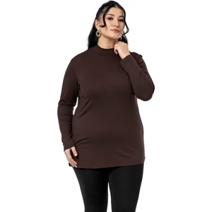 Disentis Modest Büyük Beden Yarım Balıkçı Uzun Kollu Viskon Kahverengi Body