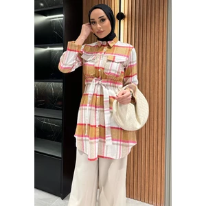 Ekose Desenli Çift Cepli Tesettür Tunik