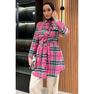 Ekose Desenli Çift Cepli Tesettür Tunik