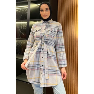 Ekose Desenli Çift Cepli Tesettür Tunik
