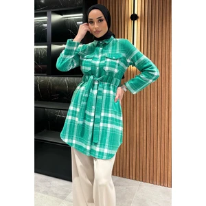 Ekose Desenli Çift Cepli Tesettür Tunik