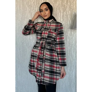 Ekose Desenli Çift Cepli Tesettür Tunik