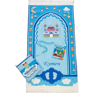 İhvan Online Çantalı Erkek Çocuk Isimli Seccade, Tesbih, Namaz Öğreniyorum Kitabı Seti