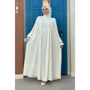 Kol Manşetleri Büzgülü Elbise 6004 Ekru
