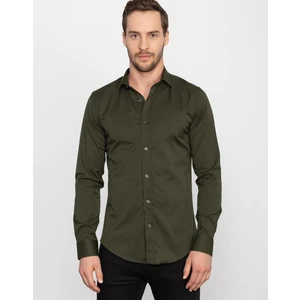Slim Fit Likralı Düz saten Erkek Gömlek