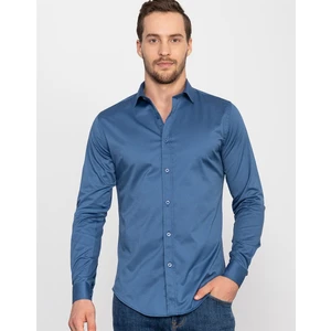 Slim Fit Likralı Düz Saten Erkek Gömlek