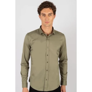 Slim Fit Likralı Düz Saten Erkek Gömlek