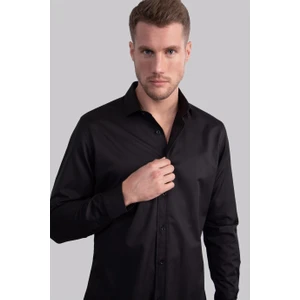 Slim Fit Dar Kesim Likralı Düz Saten Erkek Gömlek