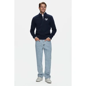 CORNING Koyu Lacivert Yarım Fermuarlı Nakışlı Polar Dik Yaka Standard Fit Erkek Sweatshirt