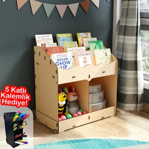 Toby 6 Bölmeli Ahşap Montessori Kitaplık Bebek Çocuk Odası Eğitici Iskandinav Tarz Kitaplık