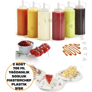 2 Adet Plastik Yağlık Sosluk Şişesi 700 ml Masterchef Sosluk Şeffaf Yağdanlık