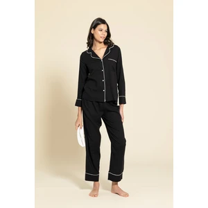 For You Moda 3'lü Organik Beyaz Biyeli Siyah Pijama Takımı