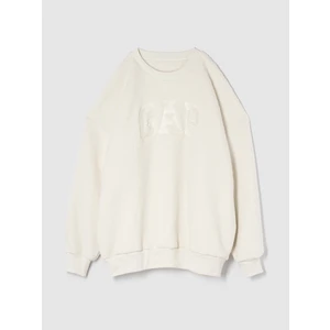 Kadın Kırık Beyaz Gap Logo Oversize Sherpa Heart Sweatshirt