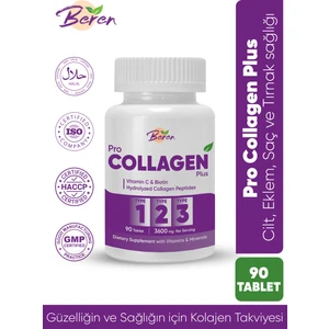 Pro Kolajen Plus - Tip 1, 2 ve 3 Kolajen,vitamin C, Biotin ve Çinko Içeren 90 Tablet