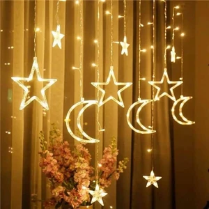 Ay Yıldız Perde LED 8 Mod Saçaklı Perde Peri Mutfak Işık Dekoratif Lamba LED Işık